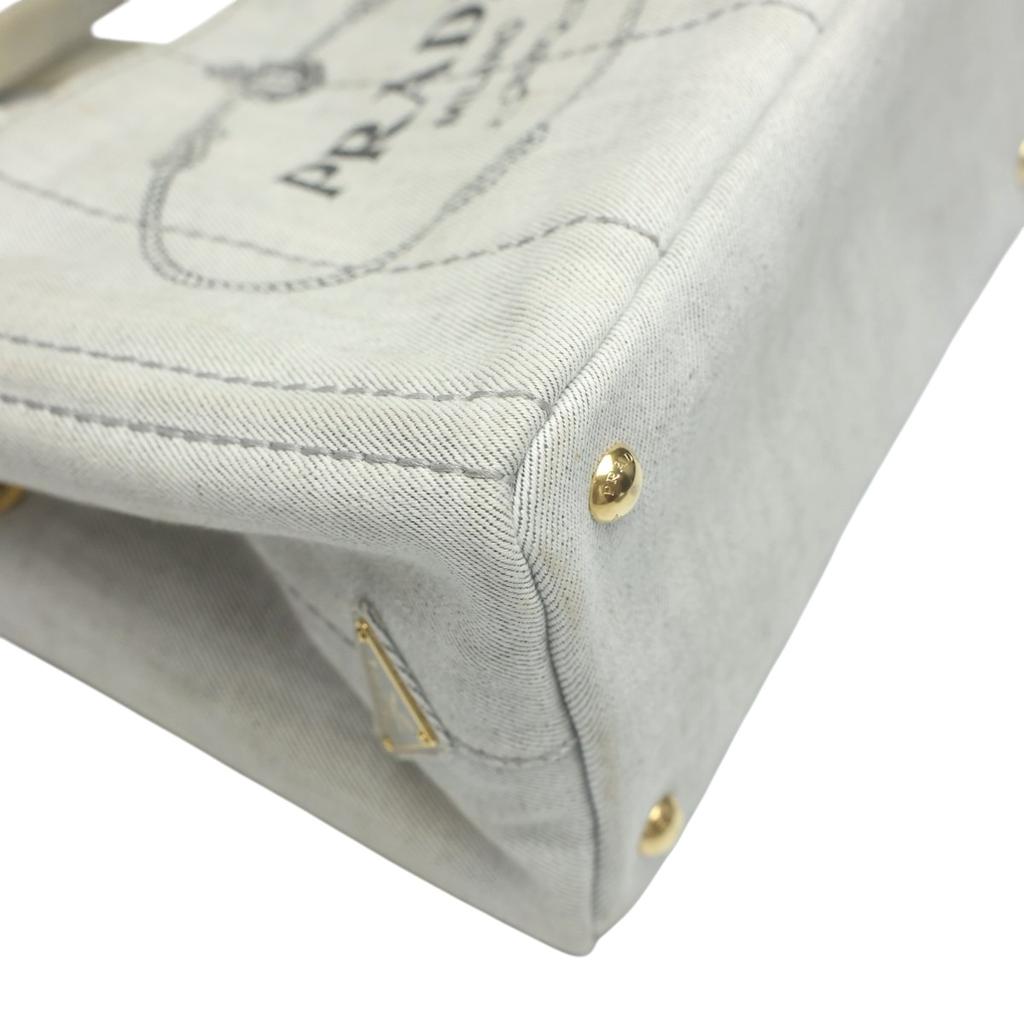 PRADA canvas Canapa Tote Bag denim Bianco Women 1BG439 Used