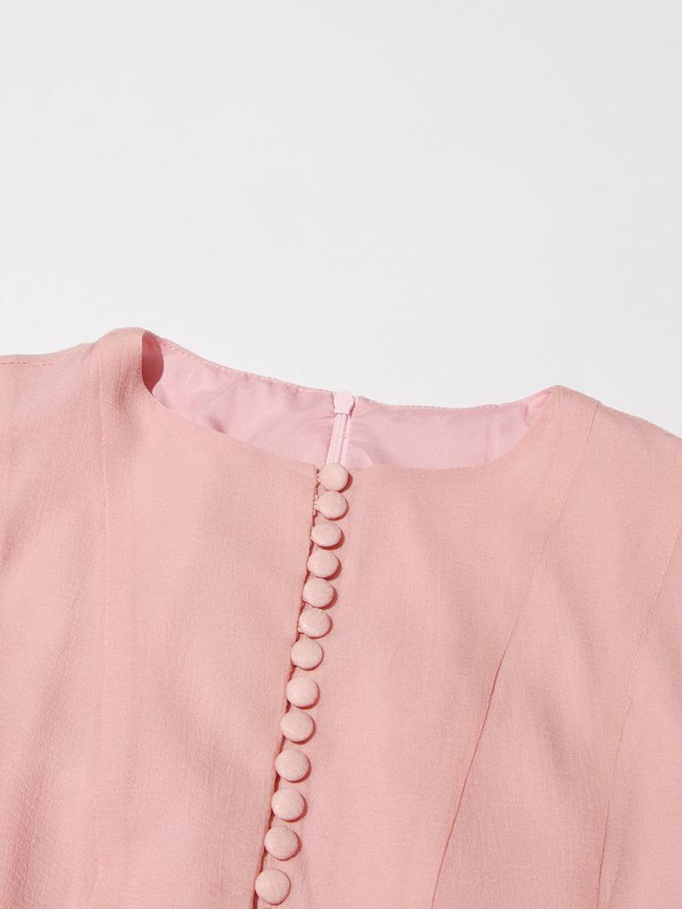 Solid Spliced Button Slimming Dresses for Women O Neck Long Sleeve High Waist Patchwork Ruffles Female Fashion New