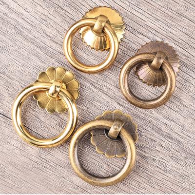 Antique Style Pure Brass Ring Pull for Cupboard Cabinet Drawer Rings Pulls Knob with Screws Vintage Furniture Hardware