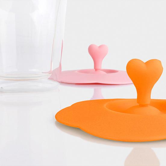 Cup Cover Food-grade Heart Handle Silicone Solid Color Anti-dust Cup Lid for Cup