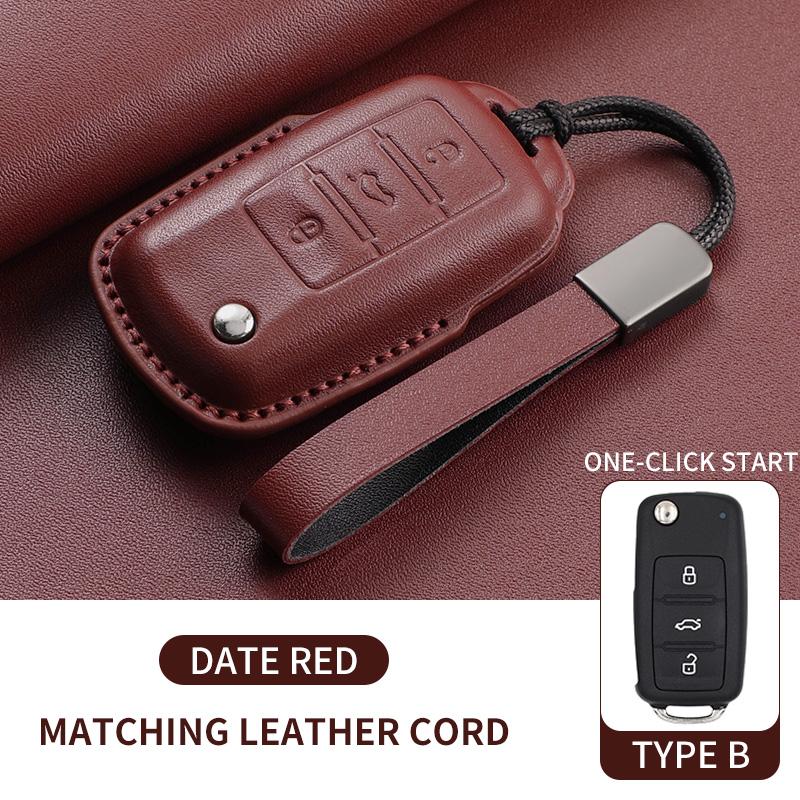 Leather Car Key Case Cover Shell Fob For Vw Volkseagen Passat B8 Magotan For Skoda Superb A7 Kodiaq Seat Protected Keychain Bag