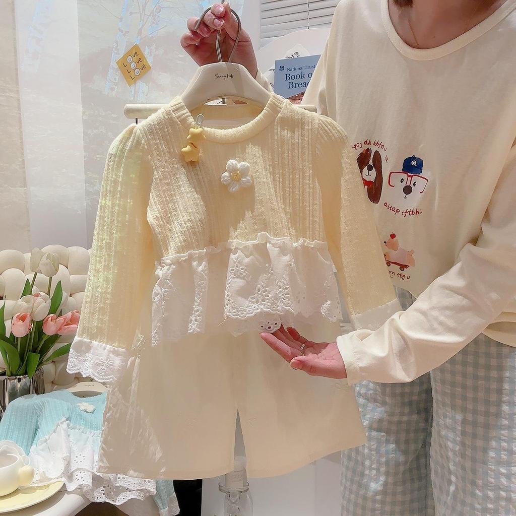 Girls' Stylish Lace Patchwork Top & Yamamoto Pants Set - Spring/Autumn 2025 Trend