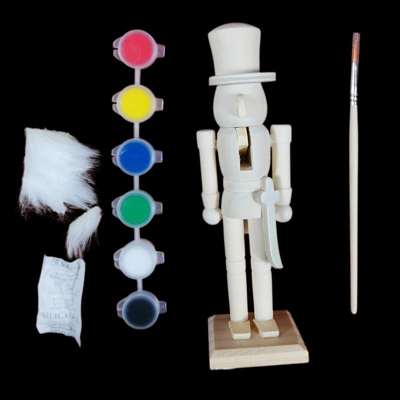 18Cm Unfinished Wooden Nutcracker Blank Soldier Doll With Paint Brush Pigment Diy Painting Craft For Christmas Home Decoration