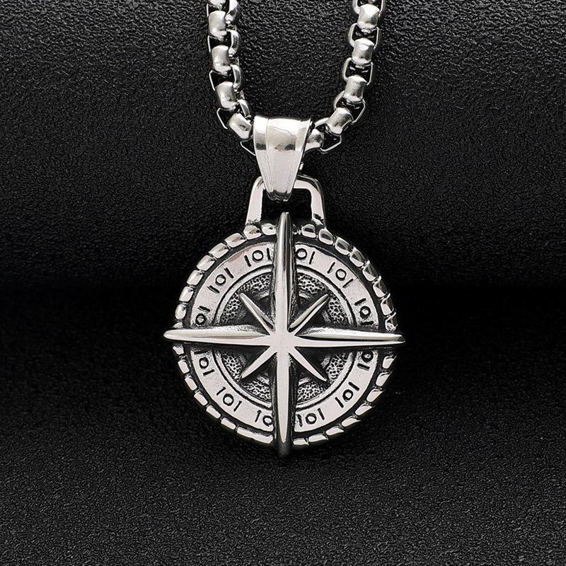 Titanium Steel Compass Retro Necklace Necklace Accessories Retro Titanium Steel Punk Pendant Men's Pendant