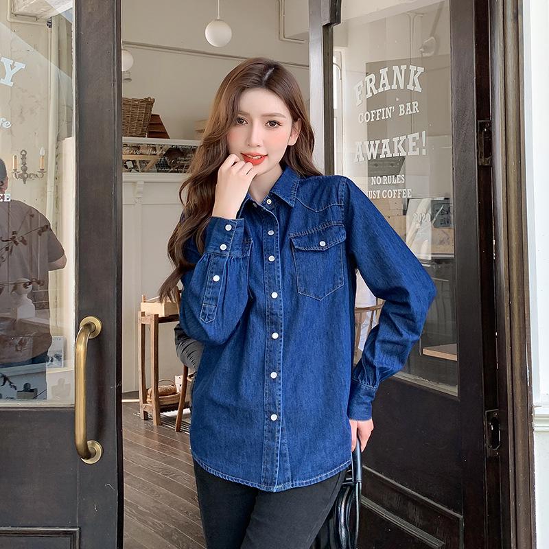 

Blue Layered Denim Jacket for Women - Autumn 2026 Loose Mid-length Long Sleeve Top Extra Large