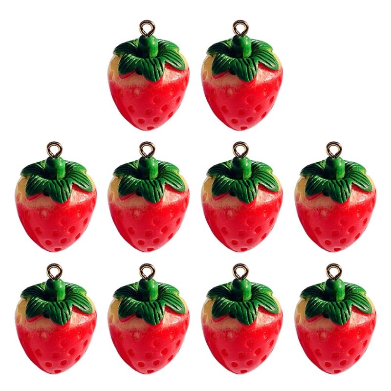 

10 Pack Resin Strawberry Realistic Fruit Charm Simulated Strawberry Pendant Jewelry Making Accessories Jewelry Supplies