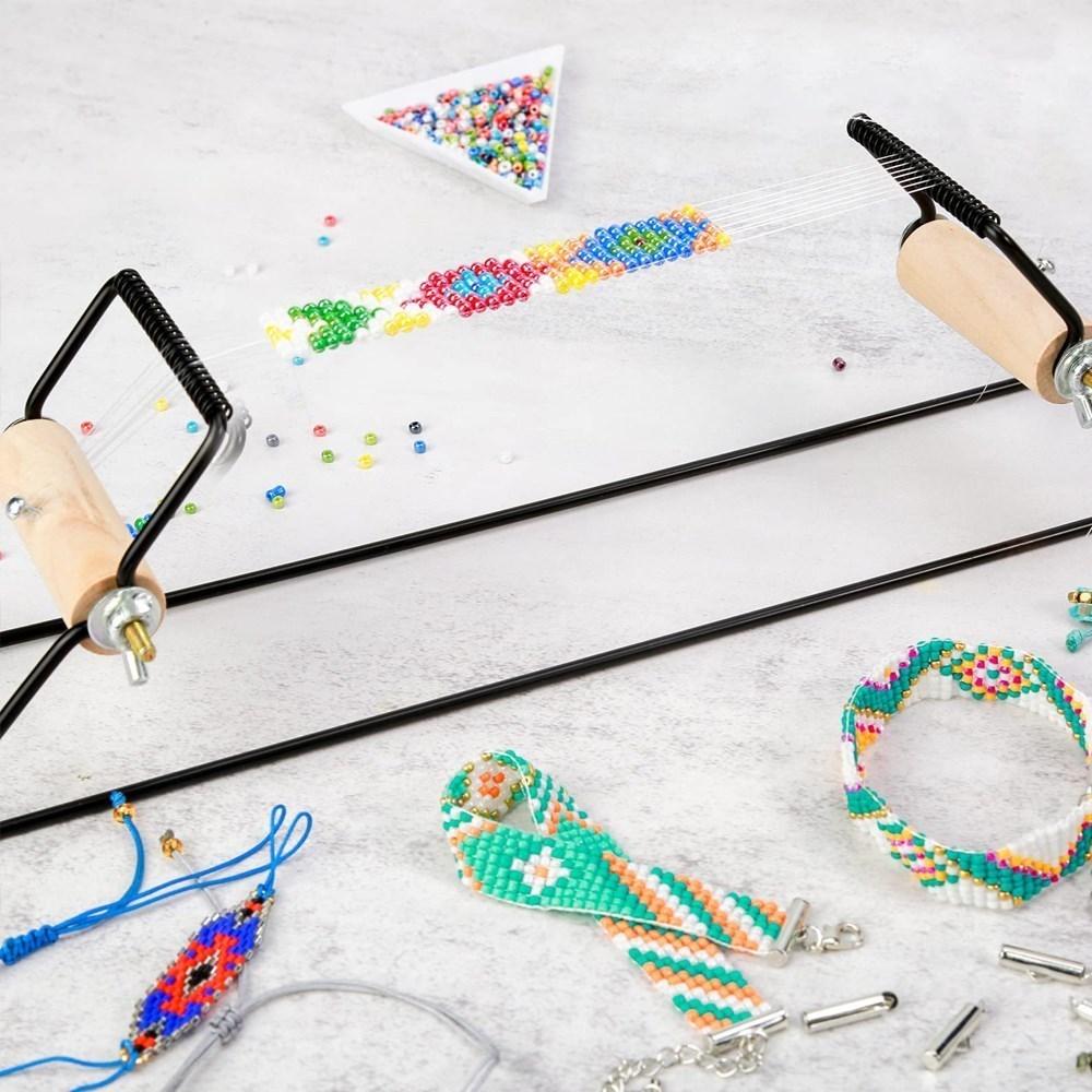 Weaving Beading Loom Easy-to-Use DIY Tool with Elastic Band Charm Czech Glass Beads Needle for Bracelet Necklace Jewelry Makinng