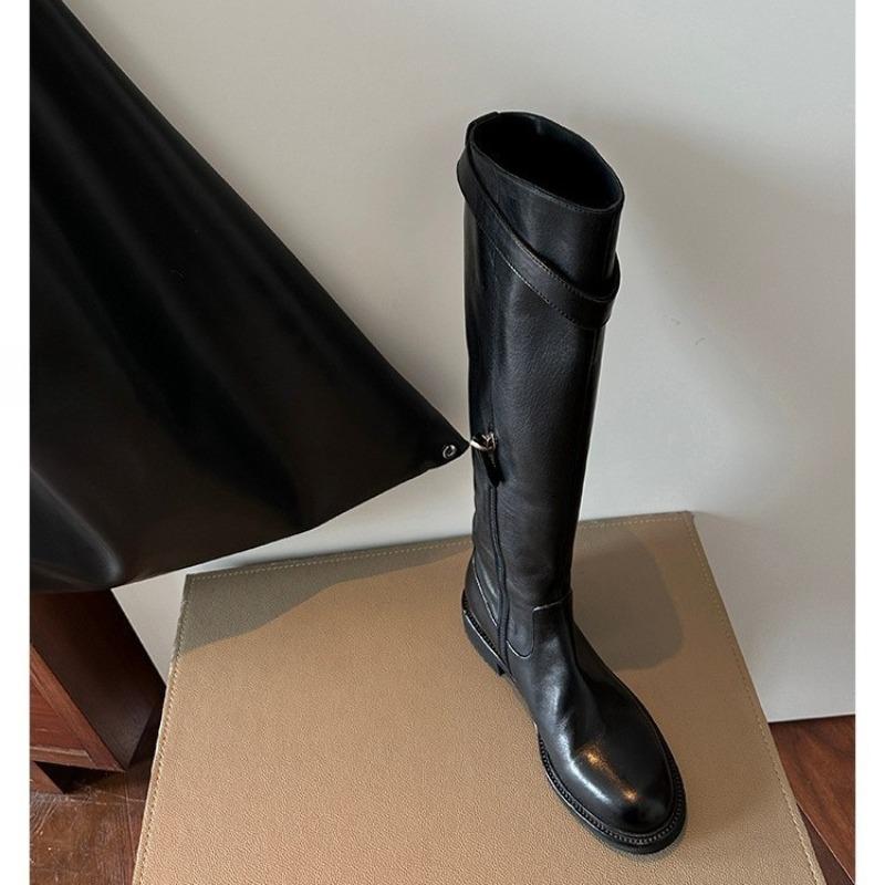 

Кожаная обувь, Ботинки на толстой подошве, Женские ботфорты на устойчивом каблуке, Высокие сапоги, Ботфорты, Женская обувь 40 чёрный