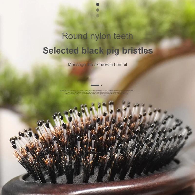 Boar Bristle Hair Brush Natural Beech Comb Hairbrush for Curly Thick Long Dry Wet Hair Detangler Massage Brushes Women Sandalwoo