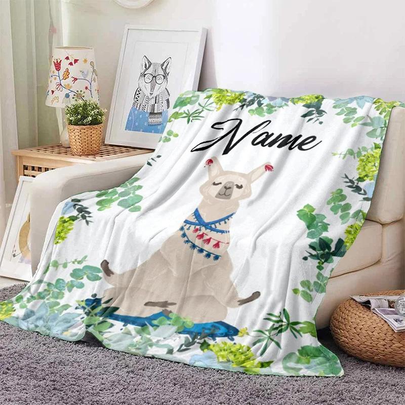 Personalized Name Blanket Cartoon Animal Exclusive Print Name Flannel Blanket Fun Gift Blanket