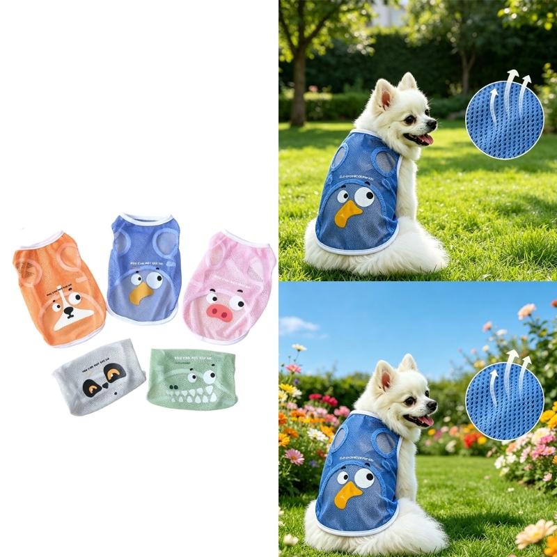 Dog Cooling Vest Breathable Fabric Summer Outdoor Hiking Walking Beach Activities Cartoon Prints Large Size