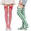 Striped Stockings For Women Over The Knee Long Socks Christmas Green Red Bowknot Long Socks Female Leg Stocking