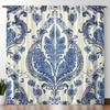 Klassisches Blau-Weiß Paisley Damast Gardinen Set 2 Stück Stangentasche Lichtfilternde Vorhänge für Wohnzimmer Schlafzimmer