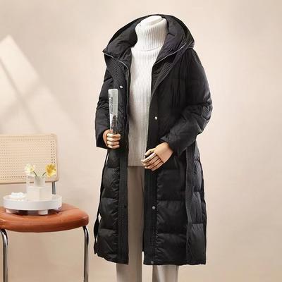 Long Down Jacket Women's Hooded Thickened Knee-thin Belt White Duck Down 2024 European Winter New Coat