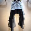 Stazione europea estate nuovo splicing gonna in chiffon vita alta elastico sottile gonna in denim gonna corta tendenza