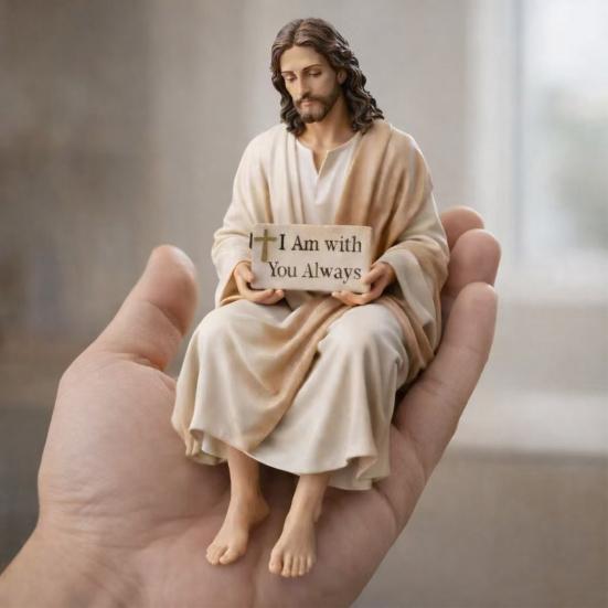 Jesus Resin Bordsfigur Handgjord Sittande Jesus Kristus Staty för Bilens Instrumentbräda Hemmakontor Bord Inredning Kristet Religiös Gåva till Familj Vänner
