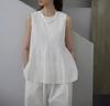 Minimal American French cotton and linen shirt summer new waist round neck sleeveless linen unique top