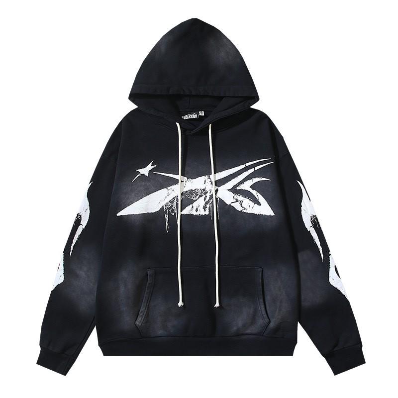 Mens Womens Oversized Hooded Sweatshirt Streetwear Vintage Washed Cotton Pullover Casual Long Sleeve