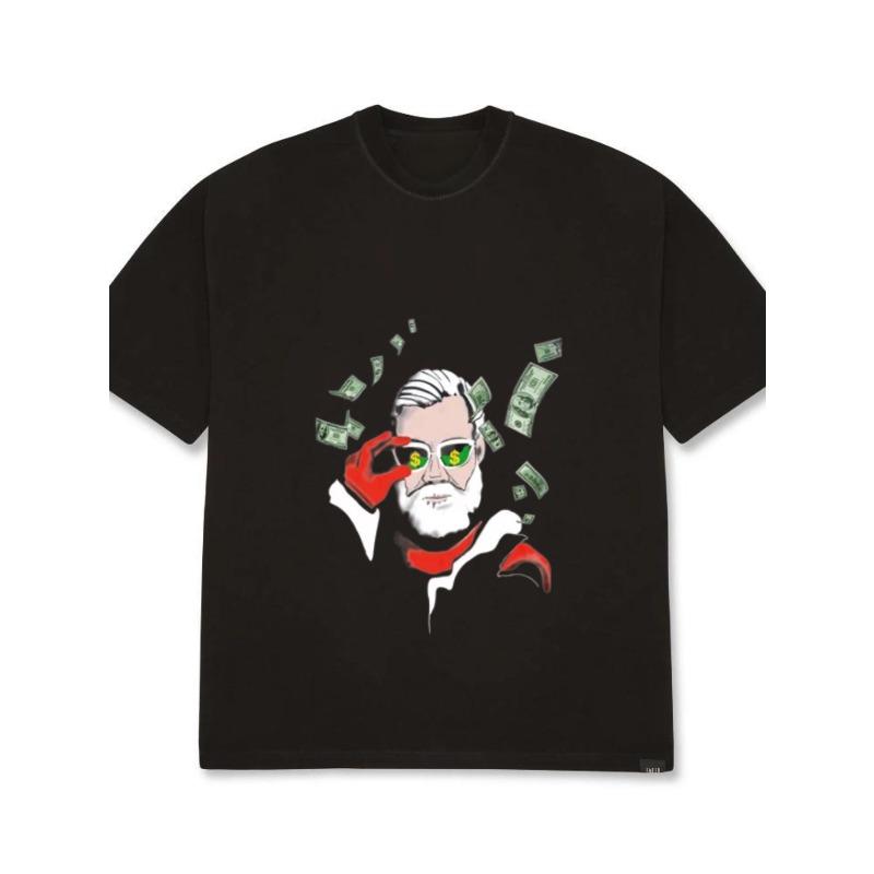Oversized T Shirt Black Money Man With Green Glasses And Dollar Bills Print Streetwear Casual Wear For Men