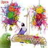 3Pcs Pet Bird Parrot Bell Rattan Ball Hanging Climbing Cage Bite Chew Molar Toy