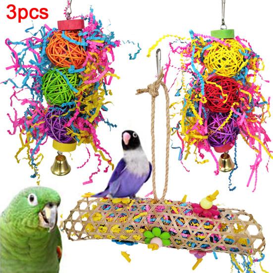 3 Peças Animal de Estimação Pássaro Papagaio Sino Bola de Rattan Pendurado Escalada Gaiola Mordida Mastigação Molar Brinquedo