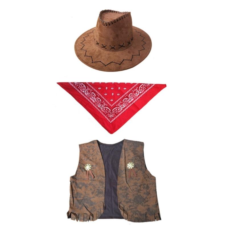 Klassische Cow-Boy-Kostüme Enthält Cow-Boy-Hut Westen Schal Bequeme Kleidung für Männer Frauen Halloween-Party Cos-Play