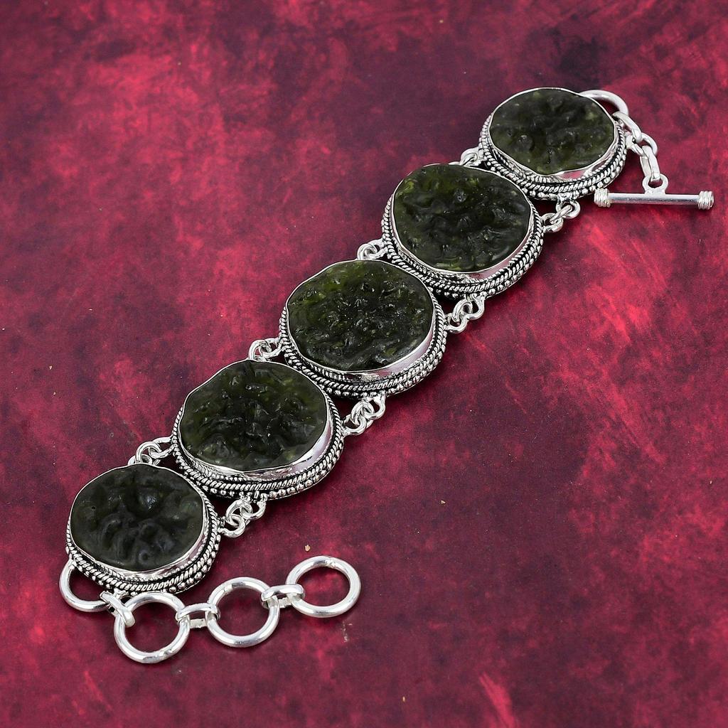 Moldavite Bracelet, 925 Solid Sterling Silver Jewelry, Gemstone Bracelet, Gift For Her Handmade Dainty Jewelry