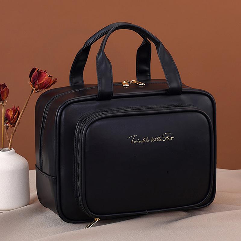 1 Stück Pu-Leder Doppelschicht-Make-up-Tasche Große Kapazität Kosmetiktasche Luxus-Kosmetik-Organizer Damen Reiseutensilien