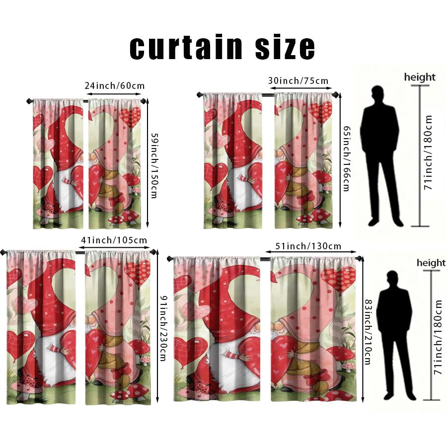 2pcs Love gnome curtains   fairy tale sweet element style   living room and bedroom   decorative drawbar pocket style