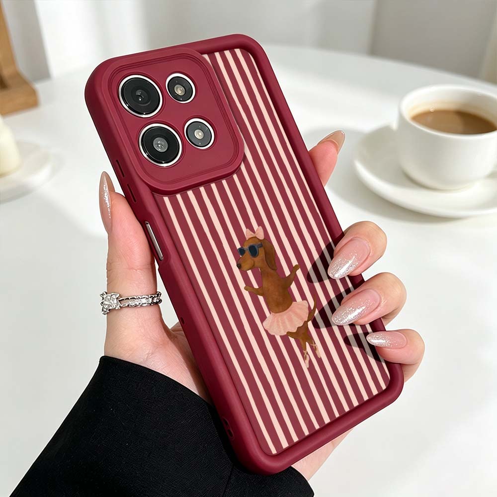 Cute Striped Dachshund Cover For Motorola Moto G86 G85 G75 G56 G35 G24 G06 Edge 70 60 50 Fusion Eye Ladder Phone Case