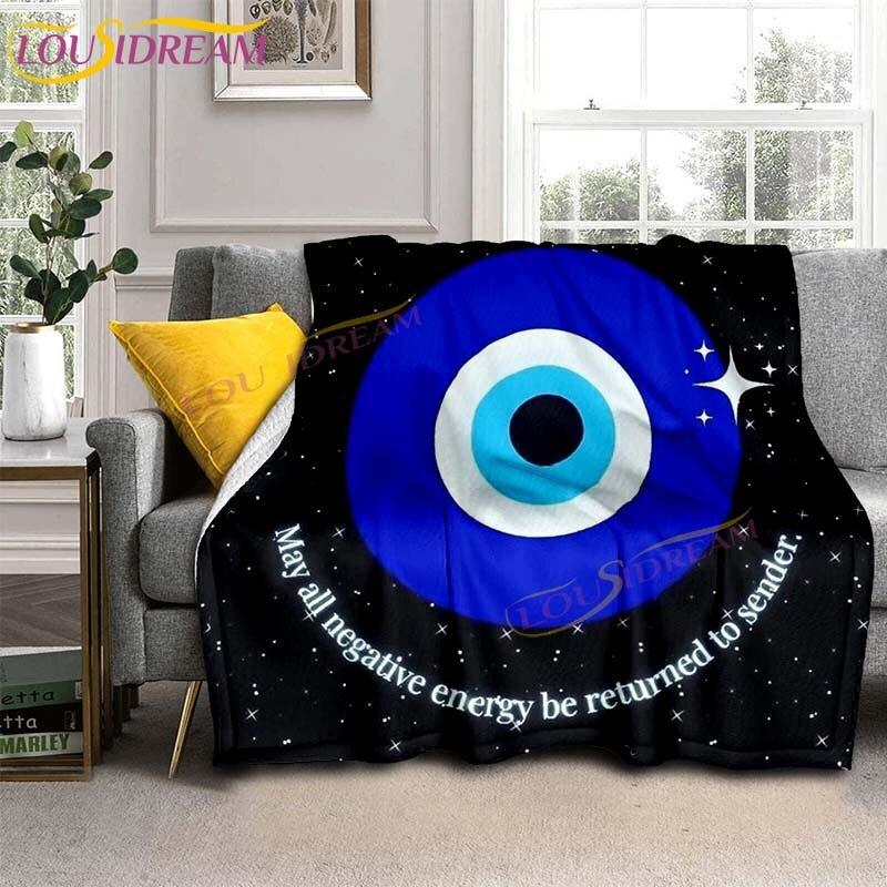 Evil Eye włoski prezent Malocchio Eye niebieski i biały koc rzut koc narzuta na kanapę Boho Chic Distressed Tribal Decor