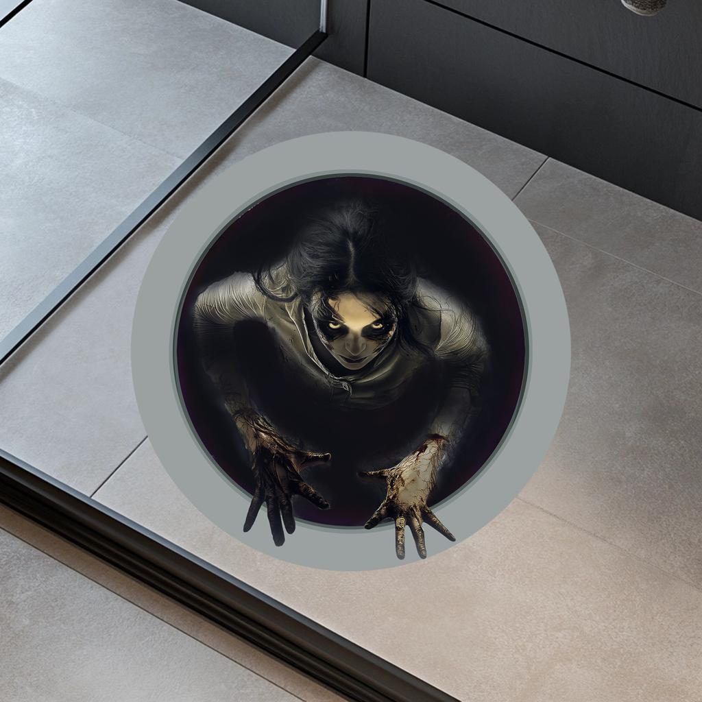 Horror House Floor Decal - Scary Long-Haired Wall Sticker for Halloween Party Decor, Living Room Props, House Accessories