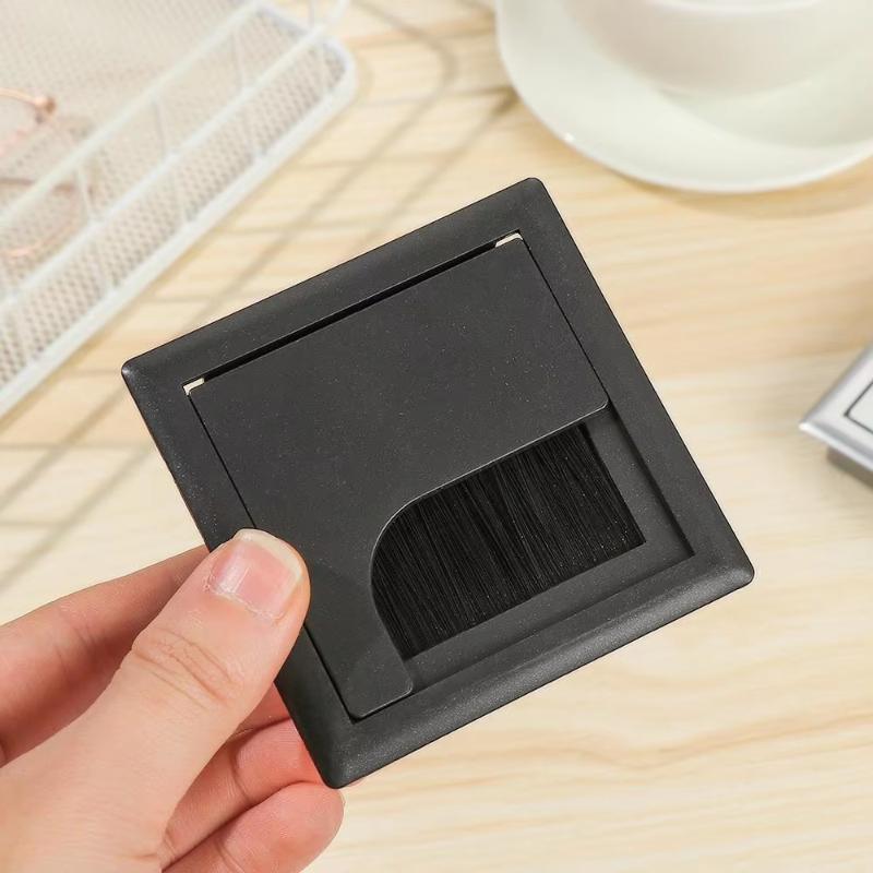 Plastic Desk Cable Grommet With Dustproof Brush And Flip Cover For Office Home Desktop Wire Management