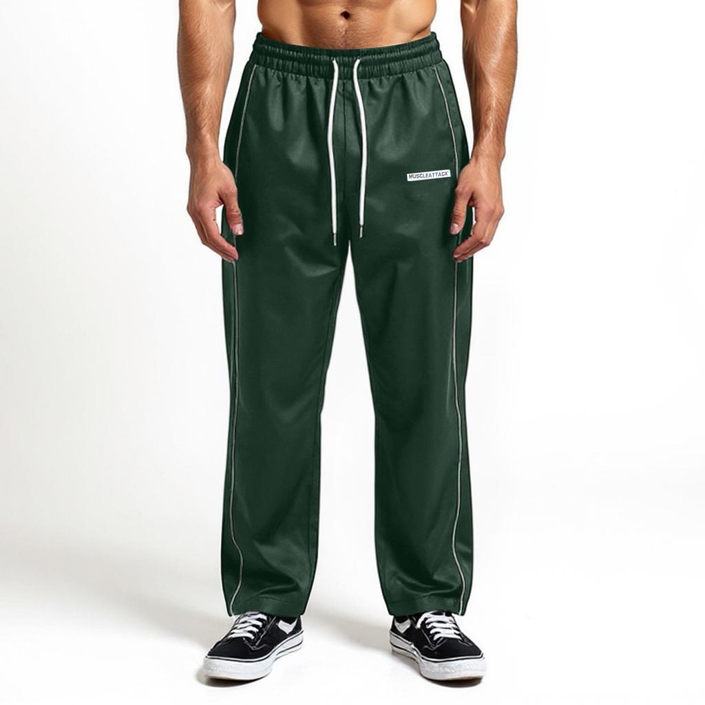 Pantalones de chándal para hombre casuales a rayas deportivos de pierna recta ajuste holgado con cordón versátiles pantalones largos