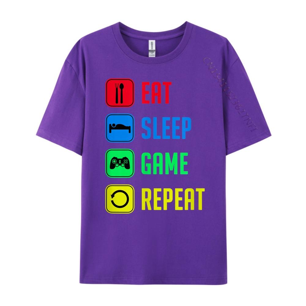 Eat Sleep Game Epeat Blue And White Graphic T Shirts Sale Casual Black Graphic Tees Clothes Korean