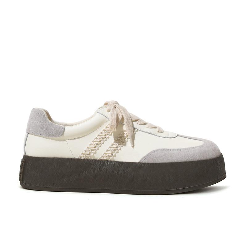 

[Shei Su Yinyin] version 2.0~ three bars lace edge lace-up casual shoes thick sole inner height increase German training shoes women 40