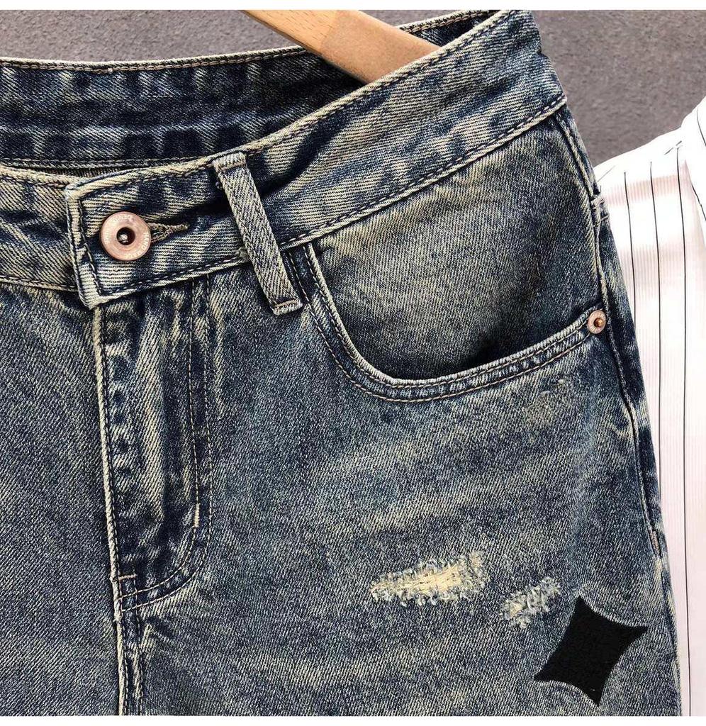 Men's American Street Style Washed Distressed Jeans – Straight Loose Fit, Spring/Autumn, European Vibe Long Pants