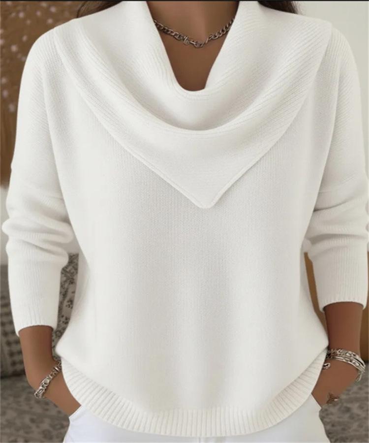 V-neck Waffle Knit Solid Color Pullover Loose Top for Autumn/Winter 2025 Fashion
