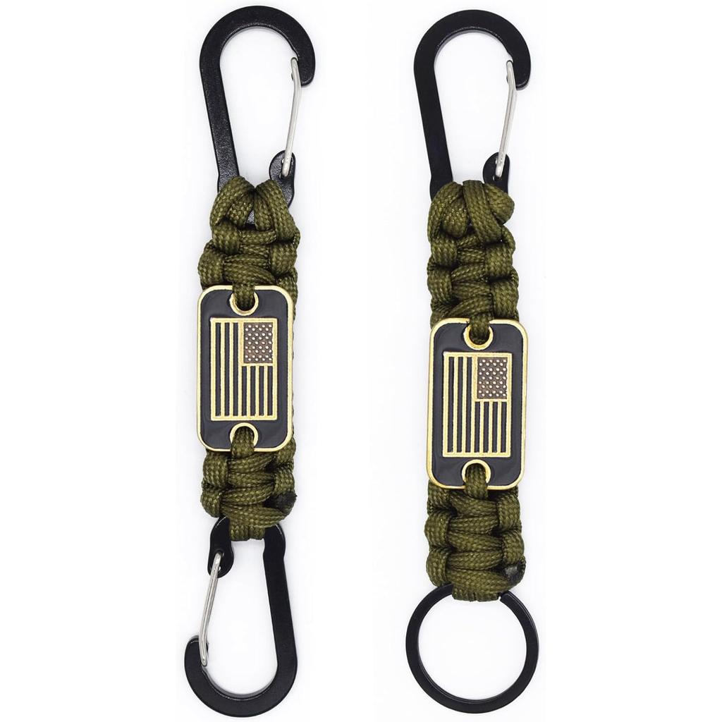 2 Pcs Heavy Duty Paracord Lanyard Necklace 550 Braided Keychain with USA Flag Parachute Rope for Outdoor Camping Hiking Keys
