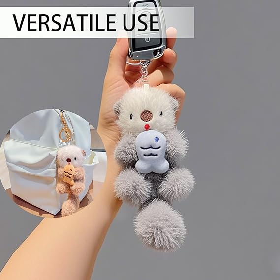 Cute Sea Otter Plush Keychain Soft Stuffed Animal Key Ring Kawaii Bag Charm Backpack Pendant for Women Girls Kids Gift