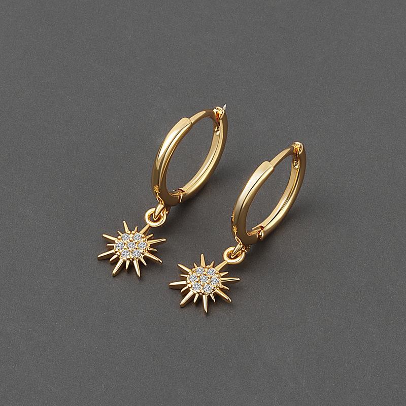 Silver Color Sun Shape Zircon Earrings Female Temperament All-Match Fashionable Handmade Unique Design Charm Jewelry Gift