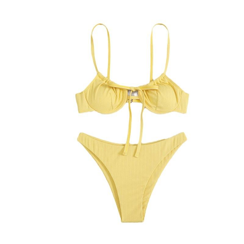 Lace-Up Triangle Bikini - 2024 Solid Color Two-Piece Swimsuit, European & American Style