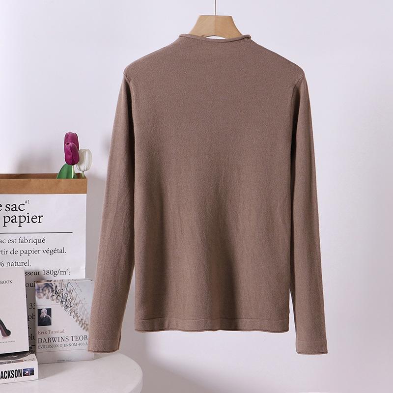 Women's Solid Color Half-High Neck Wool Knit Sweater - Autumn/Winter Short Thick Pullover Base Layer Knitwear