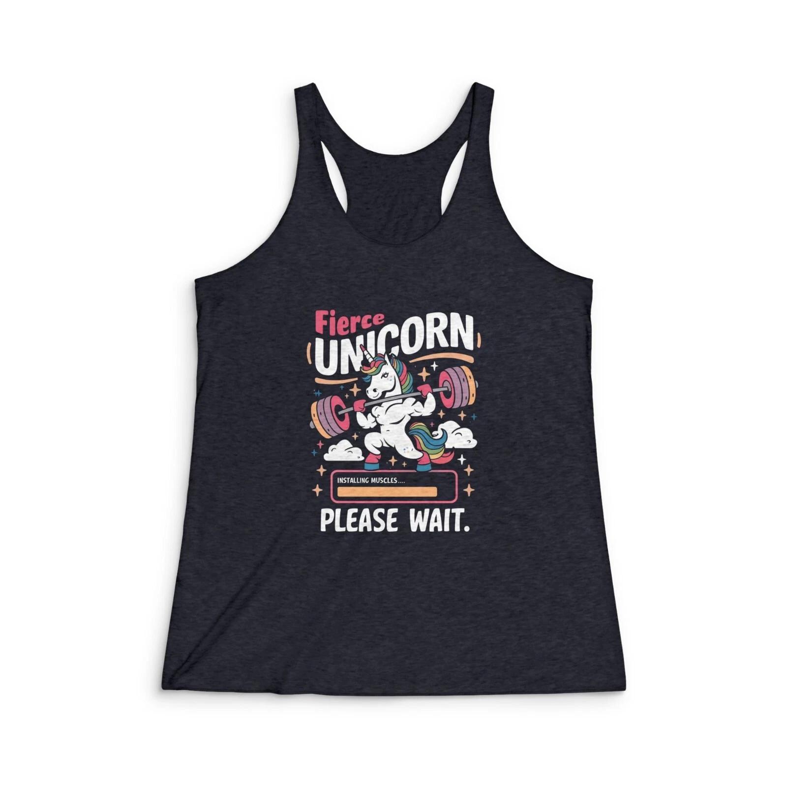 Fierce Unicorn Fitness Tank - Women s Tri-Blend Racerback Activewear XL