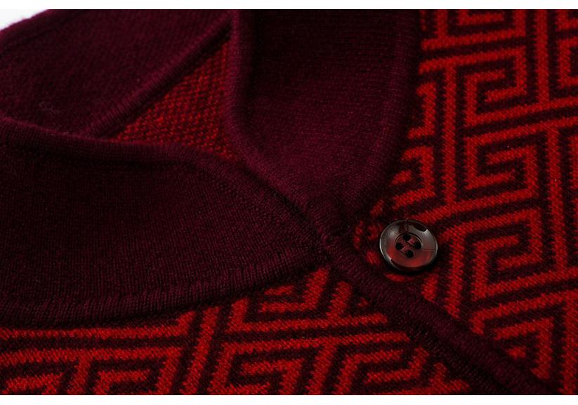 Women's Thick Pure Wool Cardigan: Large Size Stand Collar Sweater for Middle-aged and Elderly