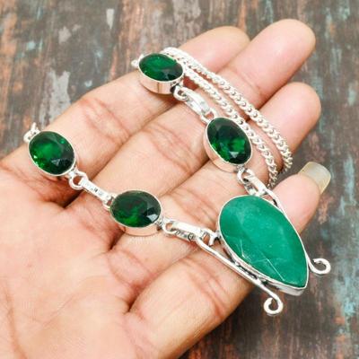 Collana di gioielli in argento sterling 925 fatti a mano con pietre preziose di smeraldo create in laboratorio
