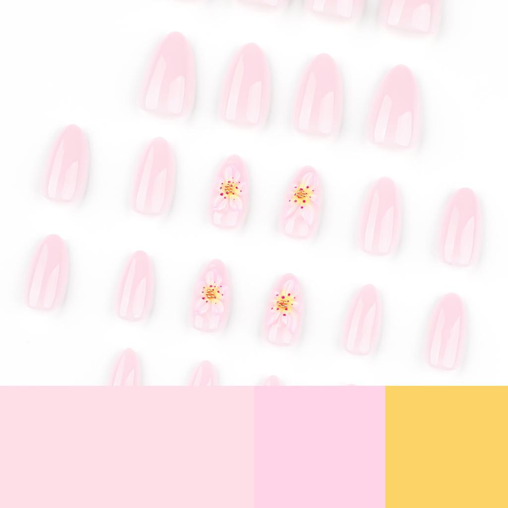 Short almond nail 3D three-dimensional fresh flower wearing nail piece hot-selling wearable nail art fake nail