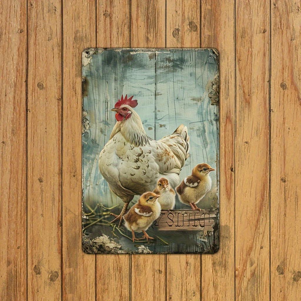 Vintage Bauernhaus Metall Wandkunst Henne Küken mit Hahn Design x Zoll Rustikales Hühner Dekor für Küche Café Scheune