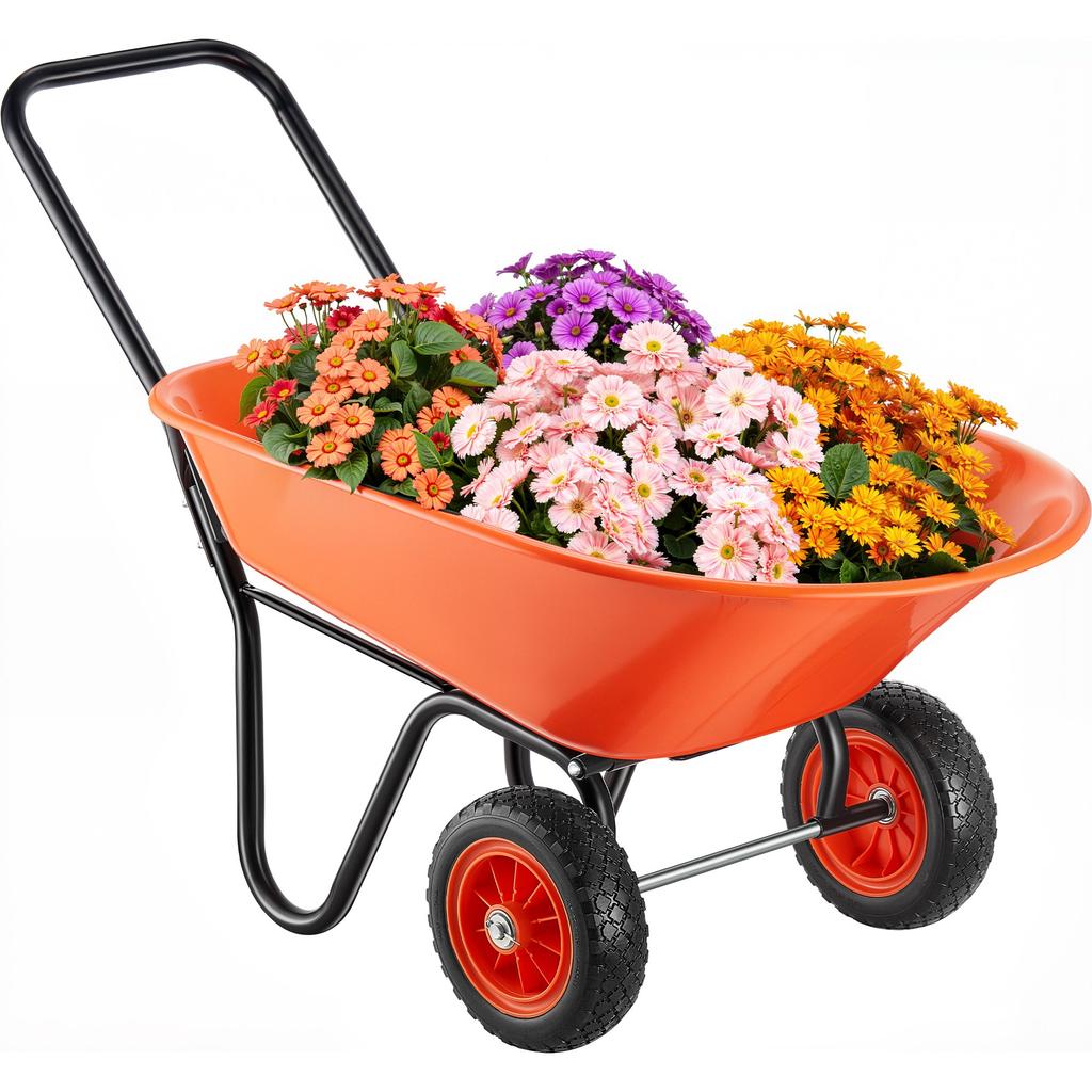 VEVOR Wheelbarrow Cart, 5 Cu. Ft. Load & 397 lbs Capacity, 2 Wheels Garden Dump Cart, Garden Wagon with Handle & 10" Wide Track Wheels