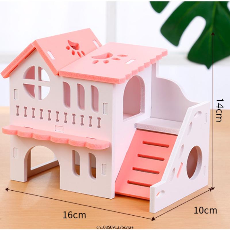 Wooden Hamster Hideout House Pet DIY Hideout Hut Toy Double-storey Pet Hut Play Toy Small Animal Supplies Cages Accessories